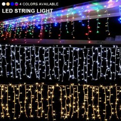 96-480 LED Hanging Icicle Curtain Lights Outdoor Fairy String Xmas Wedding Lamp