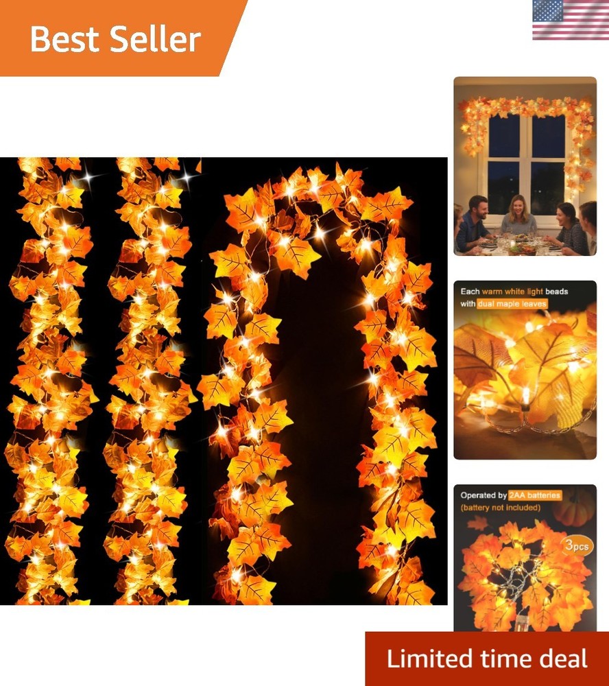 Versatile Fall Leaf String Lights – 3-Pack of 24.6ft 60 LED Decor for Holidays