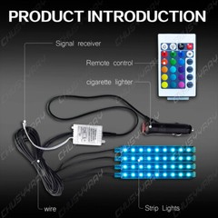 4PCS RGB Car LED Light Strip Interior Atmosphere Lamp Remote Control For Cars US