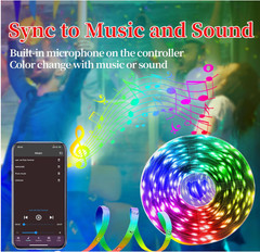 Tira LED RGB25FT con control remoto y app, brillo ajustable para decoración