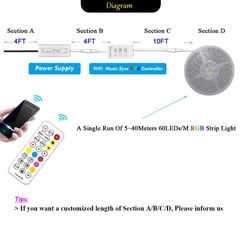 Apple HomeKit 40M 30M 20M 10M 60LEDs/M WiFi Music LED RGB Strip Light w/ 12V PSU