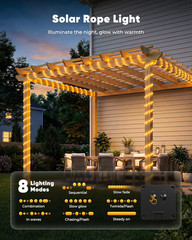 Solar Rope Lights, 39FT 100LED Outdoor Solar String Lights, IP65 Waterproof Sola