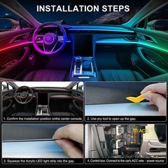 RGB Car LED Strip Lights, 175″ Music Sync Fiber Optic Ambient Lighting Kit
