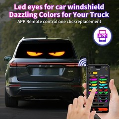 1PCS LED Eyes for Car Windshield 23.4″x4.7″, Programmable Animated Black