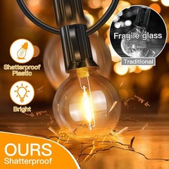 25FT Outdoor String Lights, Waterproof Connectable Shatterproof Outside Light…