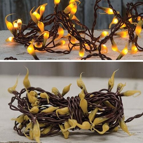 NEW PRIMITIVE CREAM Silicone Bulb Light Strand 35 ct Brown Cord Teeny Rice Bulbs