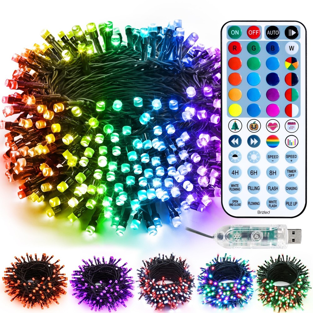 Brizled Color Changing Christmas Lights, 33ft 100 LED RGB Light String with