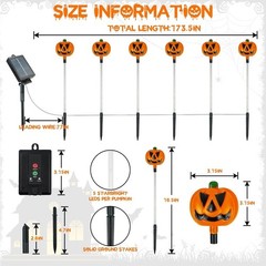 12 Luces Solares Calabaza – Estacas Halloween Exterior, 8 Modos, Multicolor