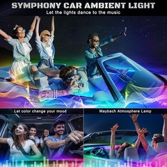 RGB Car LED Strip Lights, 175″ Music Sync Fiber Optic Ambient Lighting Kit