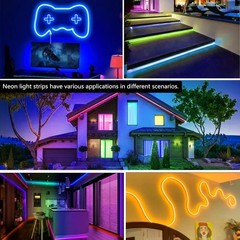 100Ft LED Neon Rope Lights with App and Remote Control, IP65 Waterproof Neon Str