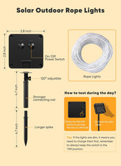 Solar Rope Lights, 39FT 100LED Outdoor Solar String Lights, IP65 Waterproof Sola
