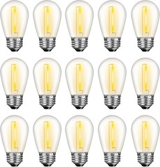 Energy Saving 1W S14 LED Bulbs, 15 Pack, Dimmable Warm Light for Outdoor Decor