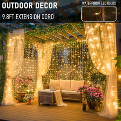 300 LED Curtain String Lights Warm White Window Wall Party Decor Plug In Set