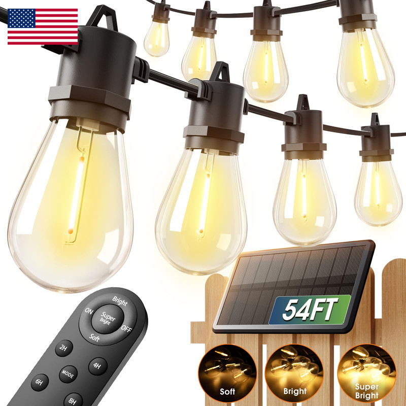 Addlon 54Ft486 Solar String Lights Outdoor Waterproof Usb Charging Remote