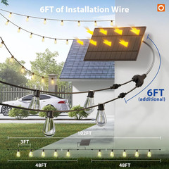 102FT(96FT+6) Solar String Lights Outdoor Waterproof with USB Port & Remote Cont