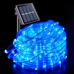 39FT Solar Rope Lights Outdoor Waterproof Blue LED PVC Tube Fairy String Lights