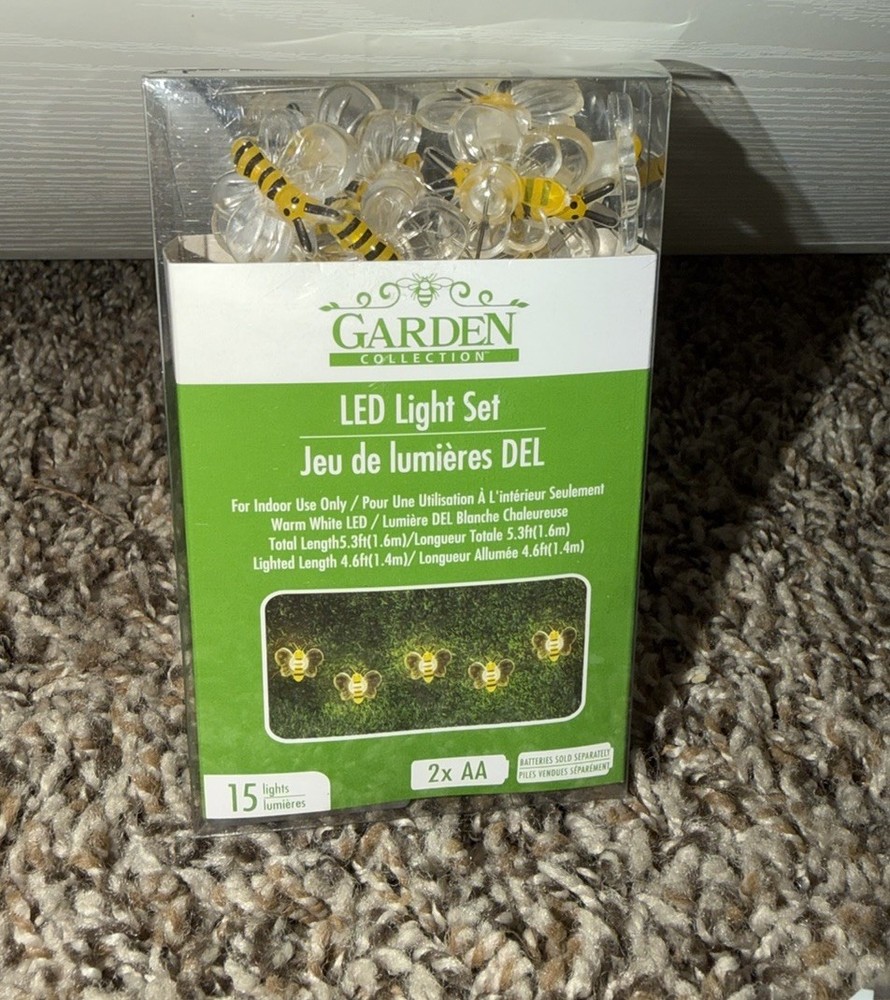 Garden Collection Bee LED Garland 15 Warm White LED Lights Battery Indoor 5.3ft