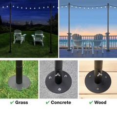 EXCELLO GLOBAL PRODUCTS Bistro String Light Poles – 4 Pack – Extends to 10 Fe…