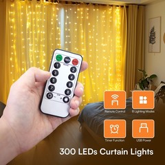 300 LED Fairy Curtain Lights 9.8×9.8Ft USB Powered Waterproof Twinkle Wall Light