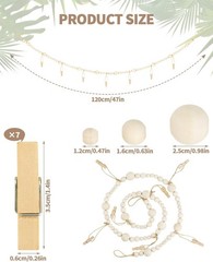 2 Pack 4 Ft Photo String with Clips, Boho Wooden Bead Garland Picture String