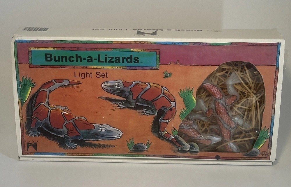 VTG 10pc Primal Lite Bunch A Lizards String Light Plastic 4″ Lizards NIB, 1986