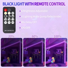 Black Light Strip 50ft 900 LEDs Dimmable 12V 385-400nm – Perfect for Glow