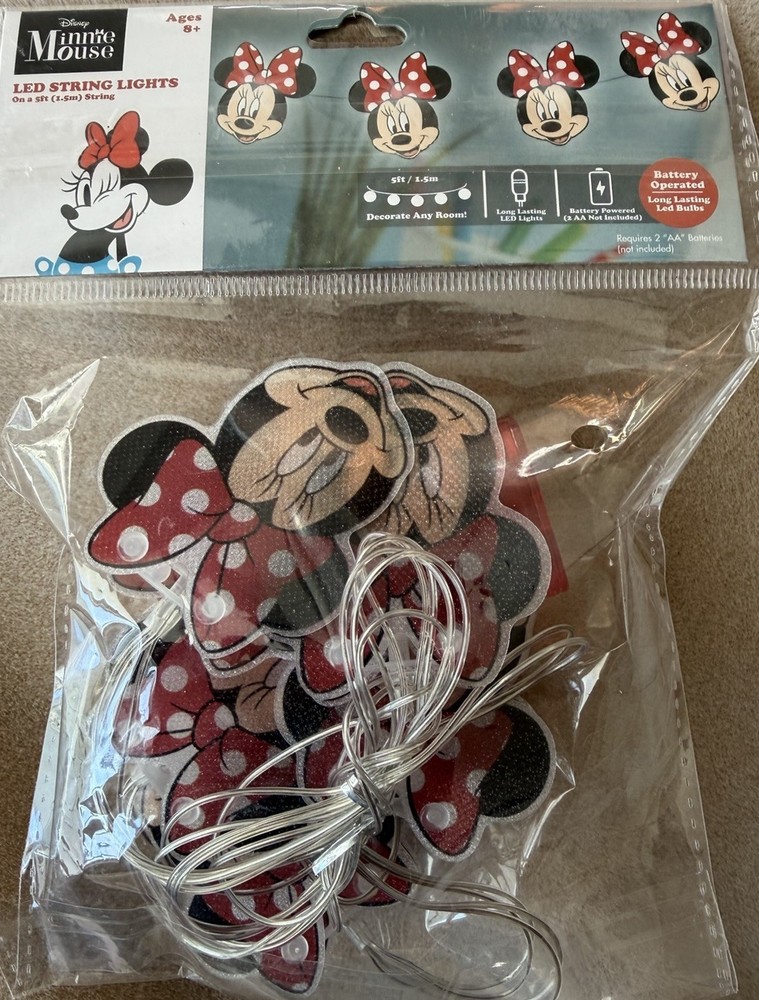 Disney Minnie Mouse LED String Lights Battery Operated NIP