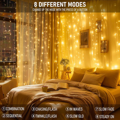 300 LED Curtain String Lights Warm White Window Wall Party Decor Plug In Set