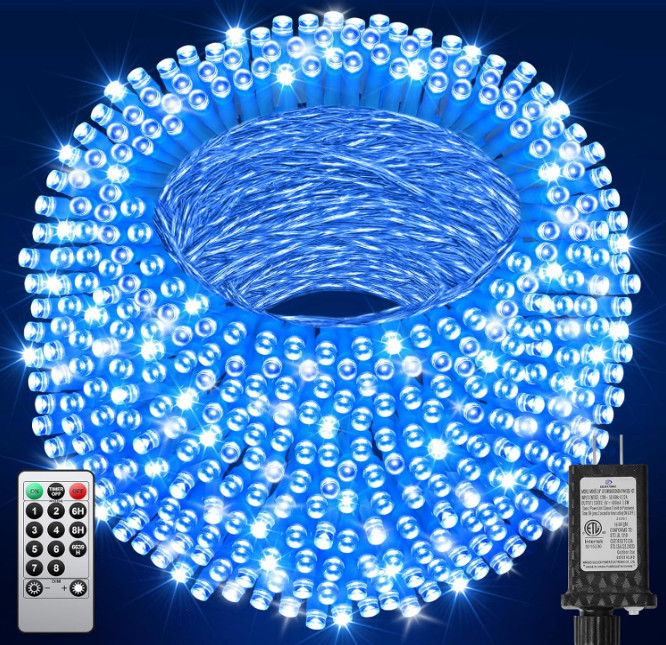 Guirnalda de luces LED azules de 355 pies con 900 luces, perfecta para árboles e