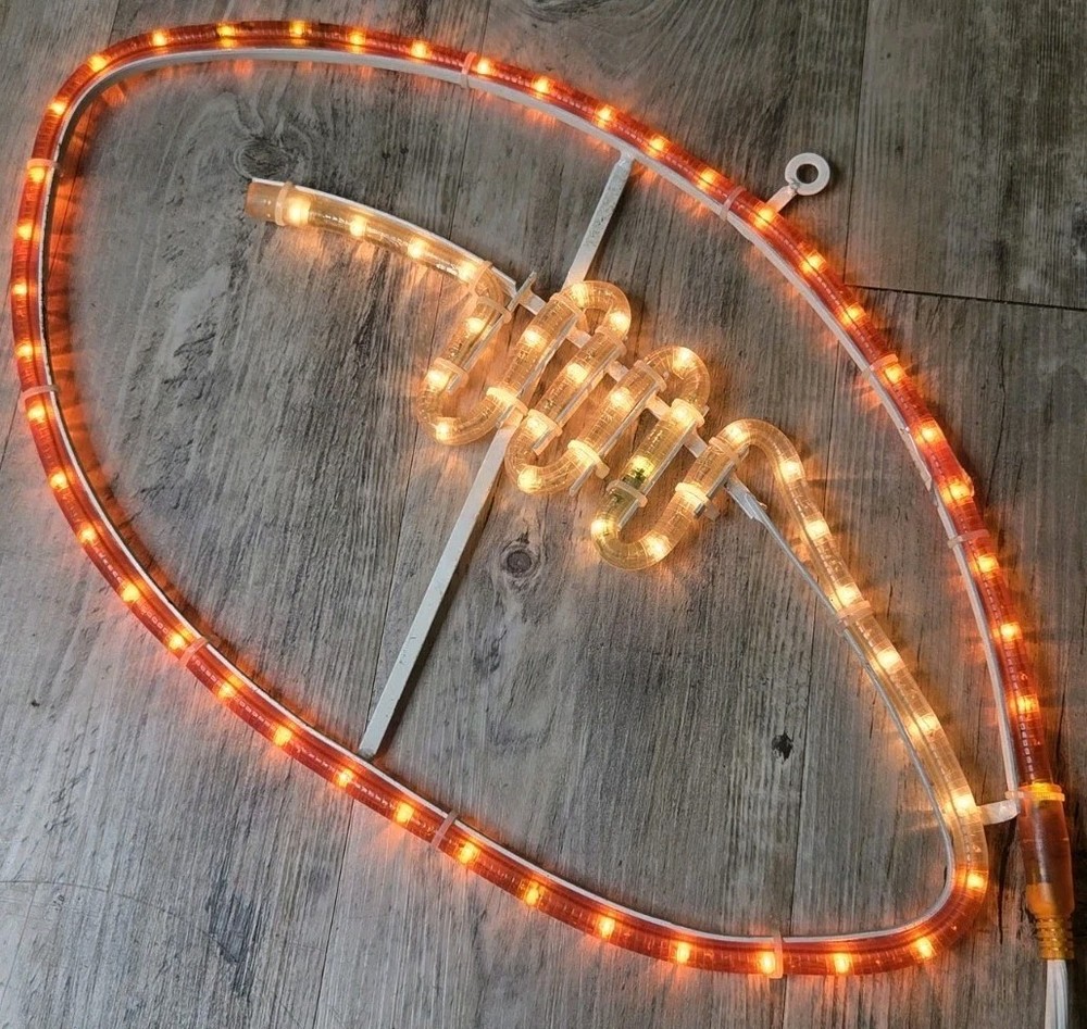FOOTBALL ORANGE & WHITE LED CORDED PLUG IN WALL ROPE LIGHT 11×19″