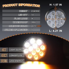 Upgraded 2PCS Rechargeable Magnetic Strobe Hazard Lights, Wireless Portable A…