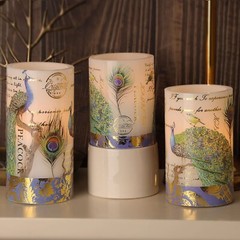 Flameless Peacock Battery Operated Candles With Remote – Flickering Pillar Re…