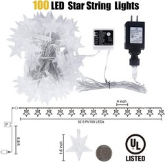 Guirnalda de luces LED navideñas con forma de estrella de 100 pies