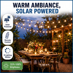 Solar String Lights 25 ft G40 Outdoor Patio Garden Christmas Warm White Remote