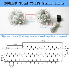 4th of July Decorations-200Led 66Ft Red White Blue String Lights 8Mode Plug | In