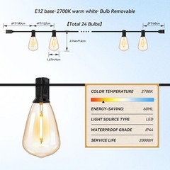 Solar String Lights 50/100FT ST38 Shatterproof Bulbs Waterproof for Patio Garden