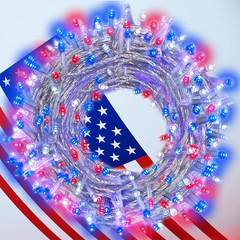 4th of July Decorations-200Led 66Ft Red White Blue String Lights 8Mode Plug | In