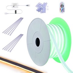 DELight 50FT RGB LED Strip Neon Rope Lights APP Control w/ 10Pcs PVC Channel