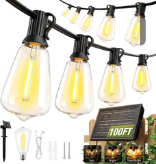 100FT Solar String Lights Outdoor Waterproof with Remote & Timer, LED