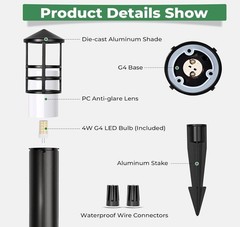 6-Pack Low Voltage Pathway Lights 12V 4W G4 2700K Black Aluminum IP65 Wired LED