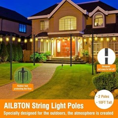 10Ft String Light Poles 4 Pack, for Outside Lights, Metal Stand, Patio Backyard