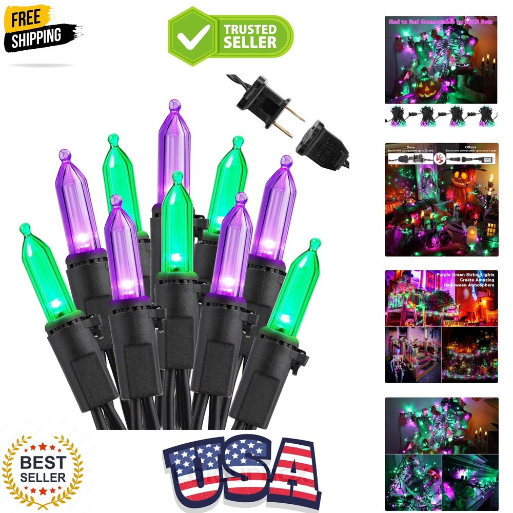 Purple & Green Halloween Lights, 33ft 100 LED Halloween String Lights, 120V …