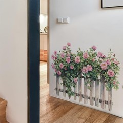 Romantic Rose Decals Floral Wall Decor, Rose Vine Fence Flowers Stickers Wall…