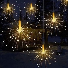 4 Pack Hanging Starburst Light, 150 LED String Light Bouquet Shape Firework Batt