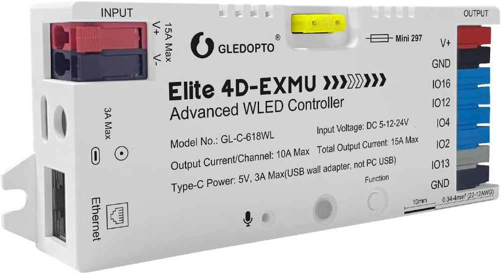 GLEDOPTO Elite ESP32 WLED LED Strip Light Controller 4 Outputs Ethernet Micropho