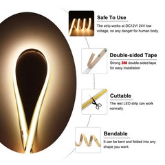 16FT 12V 24V COB LED Strip 10mm 8mm Flexible Tape DIY Bar Lights for Home House