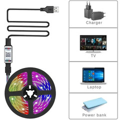 Bluetooth USB RGB LED Strip Light 5M – 5050 SMD Flexible Lighting for TV & Room