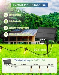 Zuske Solar String Lights Outdoor Waterproof – 2200K Eskst38-50Ft-25Us-Solar