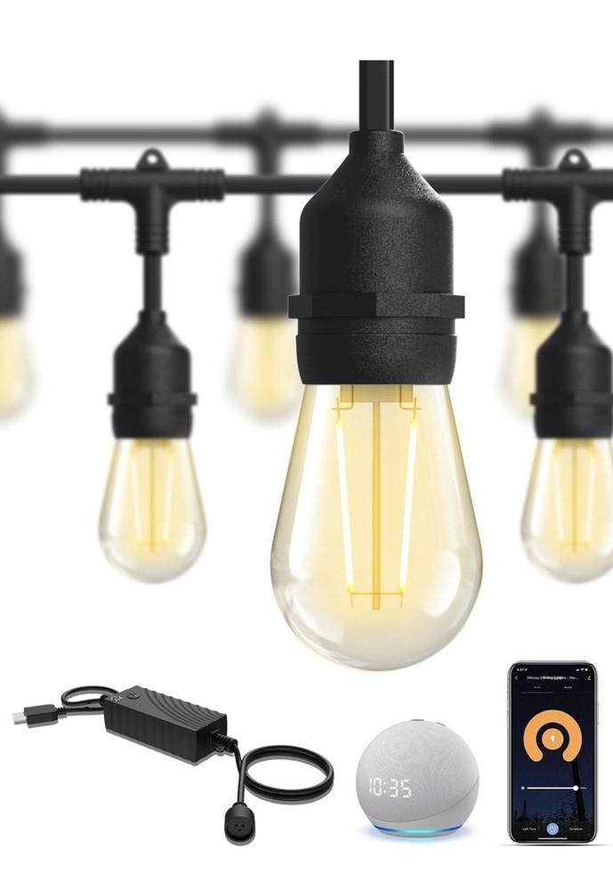 49Ft LED Outdoor String Lights Waterproof IP65,App Control,Compatible with Alexa