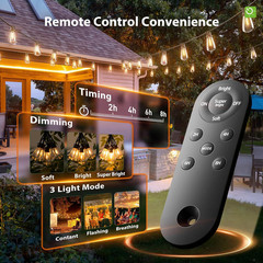 54FT Solar String Lights Outdoor Waterproof with USB Charging & Remote, Dimmable